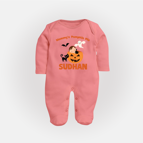 Mommy's Pumpkin Pie Print Baby Full Body Suit  - PEACH - New Born (Chest 7.5")