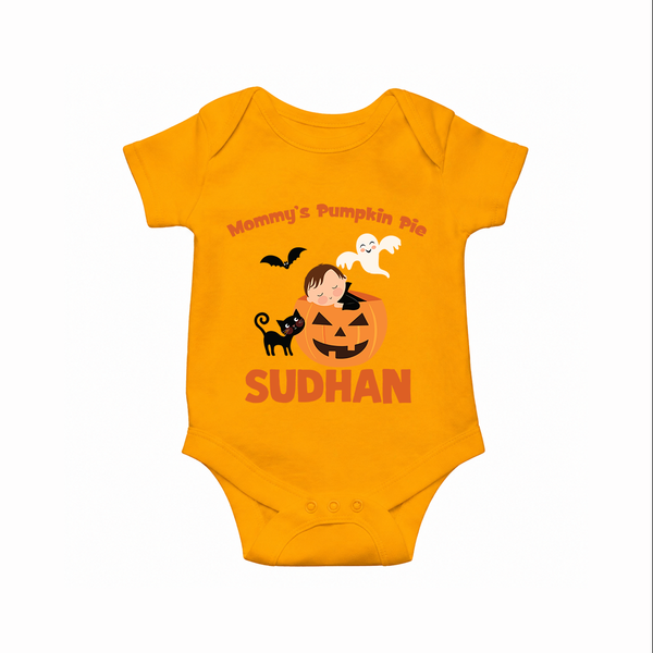 Mommy's Pumpkin Pie Print Baby Romper   - CHROME YELLOW - New Born (Chest 14")