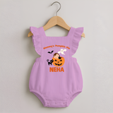 Mommy's Pumpkin Pie Romper Frock | Personalized Baby Romper Frock for Halloween - BABY PINK - 0 - 3 Months Old (Chest 19")