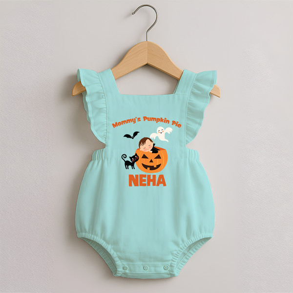 Mommy's Pumpkin Pie Romper Frock | Personalized Baby Romper Frock for Halloween - MINT GREEN - 0 - 3 Months Old (Chest 19")