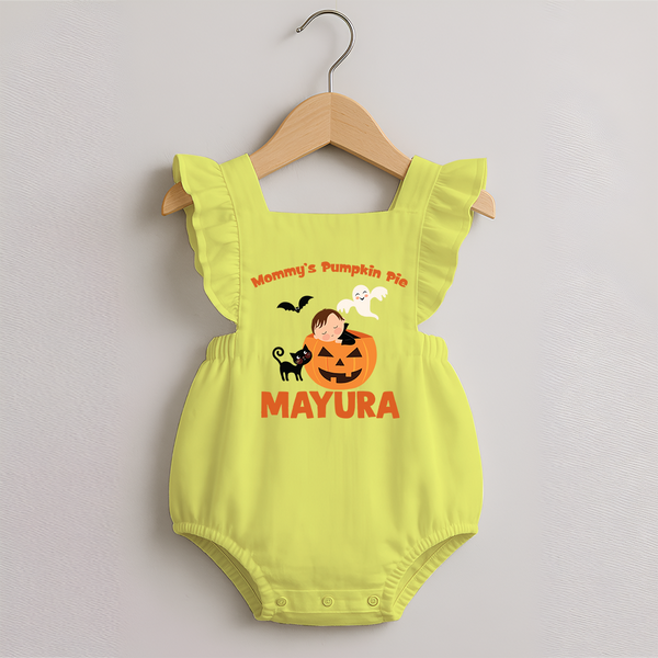 Mommy's Pumpkin Pie Print Baby Romper Frock  - PASTEL YELLOW - 0 - 3 Months Old (Chest 19")