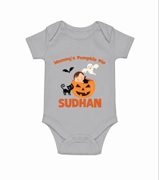 Mommy's Pumpkin Pie Print Baby Romper   - GREY - New Born (Chest 14")