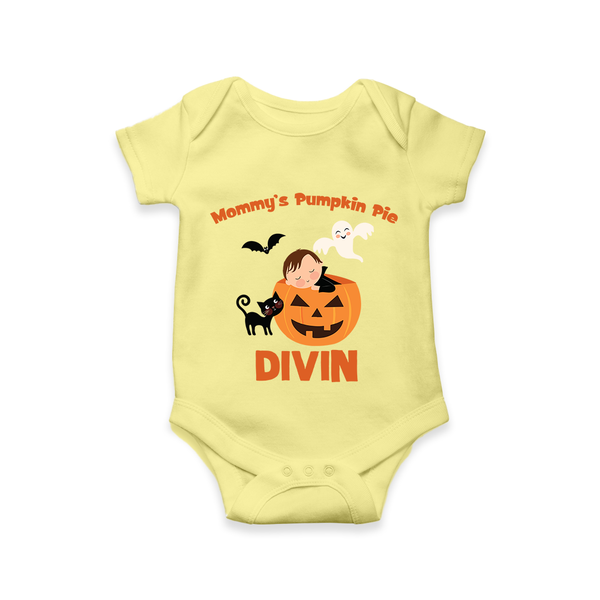 Mommy's Pumpkin Pie Romper | Personalized Baby Romper for Halloween - PASTEL YELLOW - New Born (Chest 14")