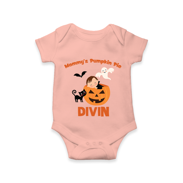 Mommy's Pumpkin Pie Romper | Personalized Baby Romper for Halloween - PEACH - New Born (Chest 14")