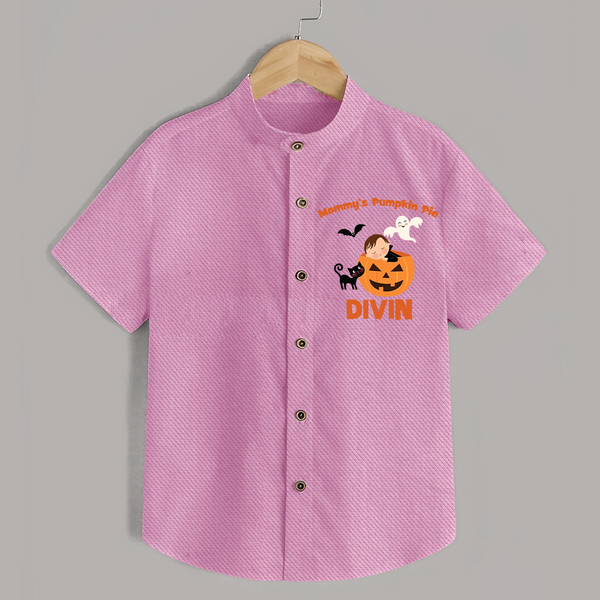 Mommy's Pumpkin Pie Shirt | Personalized Baby Shirt for Halloween - BABY PINK - 0 - 6 Months Old (Chest 23")