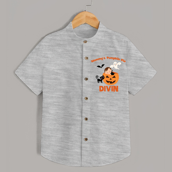 Mommy's Pumpkin Pie Shirt | Personalized Baby Shirt for Halloween - GREY - 0 - 6 Months Old (Chest 23")