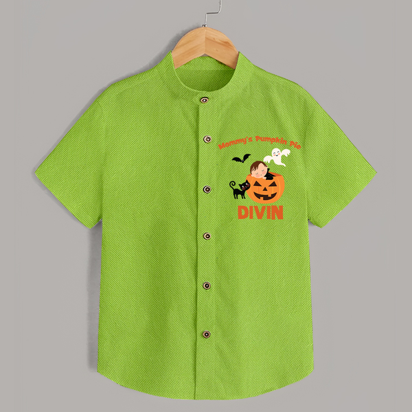 Mommy's Pumpkin Pie Shirt | Personalized Baby Shirt for Halloween - LIME GREEN - 0 - 6 Months Old (Chest 23")