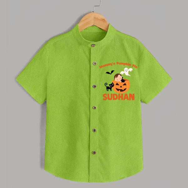 Mommy's Pumpkin Pie Print Baby Kids Shirt  - LIME GREEN - 0 - 6 Months Old (Chest 23")