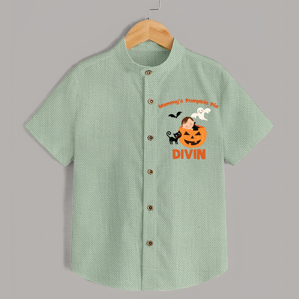 Mommy's Pumpkin Pie Shirt | Personalized Baby Shirt for Halloween - MINT GREEN - 0 - 6 Months Old (Chest 23")