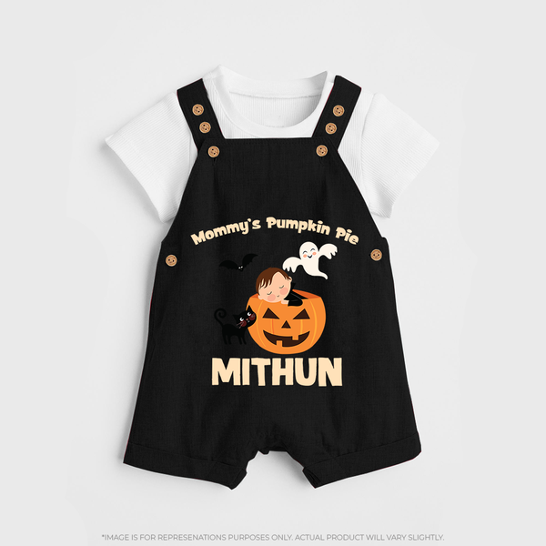 Mommy's Pumpkin Pie Dungaree Set | Personalized Baby Dungaree Set for Halloween - BLACK - 0 - 5 Months Old (Chest 18")