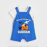 Mommy's Pumpkin Pie Print Baby Dungaree  - COBALT BLUE - 0 - 5 Months Old (Chest 18")