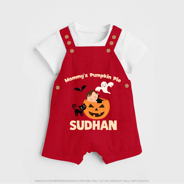 Mommy's Pumpkin Pie Print Baby Dungaree  - RED - 0 - 5 Months Old (Chest 18")