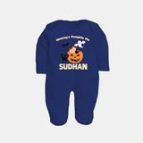 Mommy's Pumpkin Pie Print Baby Full Body Suit  - NAVY BLUE - New Born (Chest 7.5")