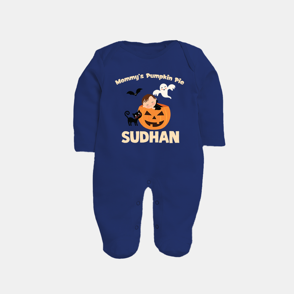 Mommy's Pumpkin Pie Print Baby Full Body Suit  - NAVY BLUE - New Born (Chest 7.5")