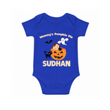 Mommy's Pumpkin Pie Print Baby Romper   - COBALT BLUE - New Born (Chest 14")