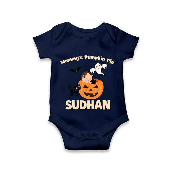 Mommy's Pumpkin Pie Print Baby Romper   - NAVY BLUE - New Born (Chest 14")