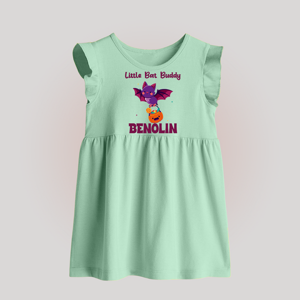 Little Bat Buddy Baby Frock | Custom Baby Frock for Spooky Fun - MINT GREEN - 0 - 3 Months Old (Chest 17")