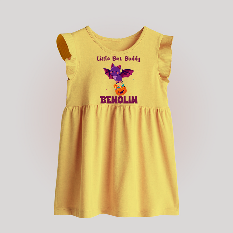 Little Bat Buddy Baby Frock | Custom Baby Frock for Spooky Fun - PASTEL YELLOW - 0 - 3 Months Old (Chest 17")