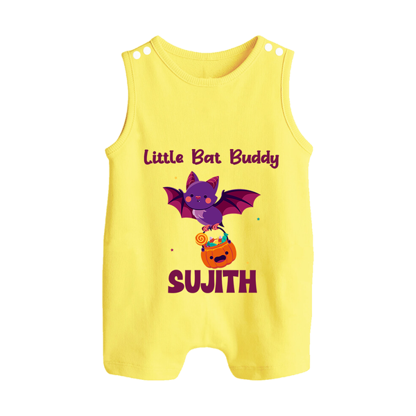 Little Bat Buddy Print Baby Button Romper  - PASTEL YELLOW - New Born (Chest 18")