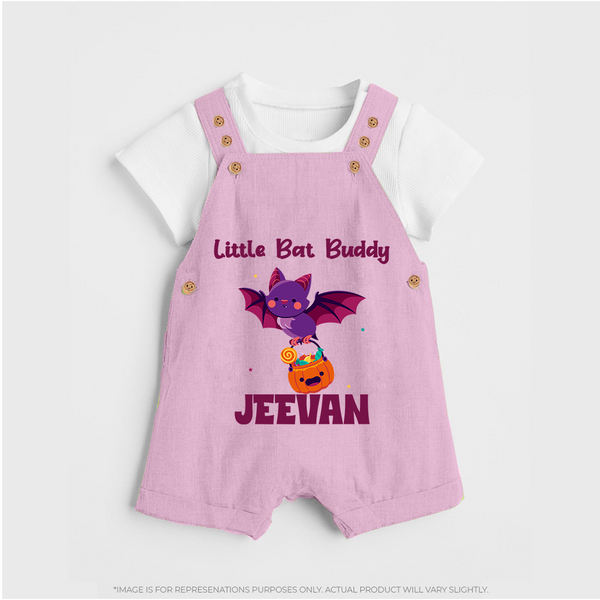 Little Bat Buddy Dungaree Set | Custom Baby Dungaree Set for Spooky Fun - BABY PINK - 0 - 5 Months Old (Chest 18")