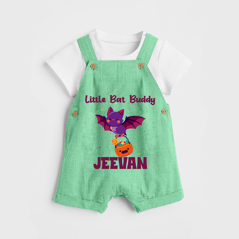 Little Bat Buddy Dungaree Set | Custom Baby Dungaree Set for Spooky Fun - GREEN - 0 - 5 Months Old (Chest 18")