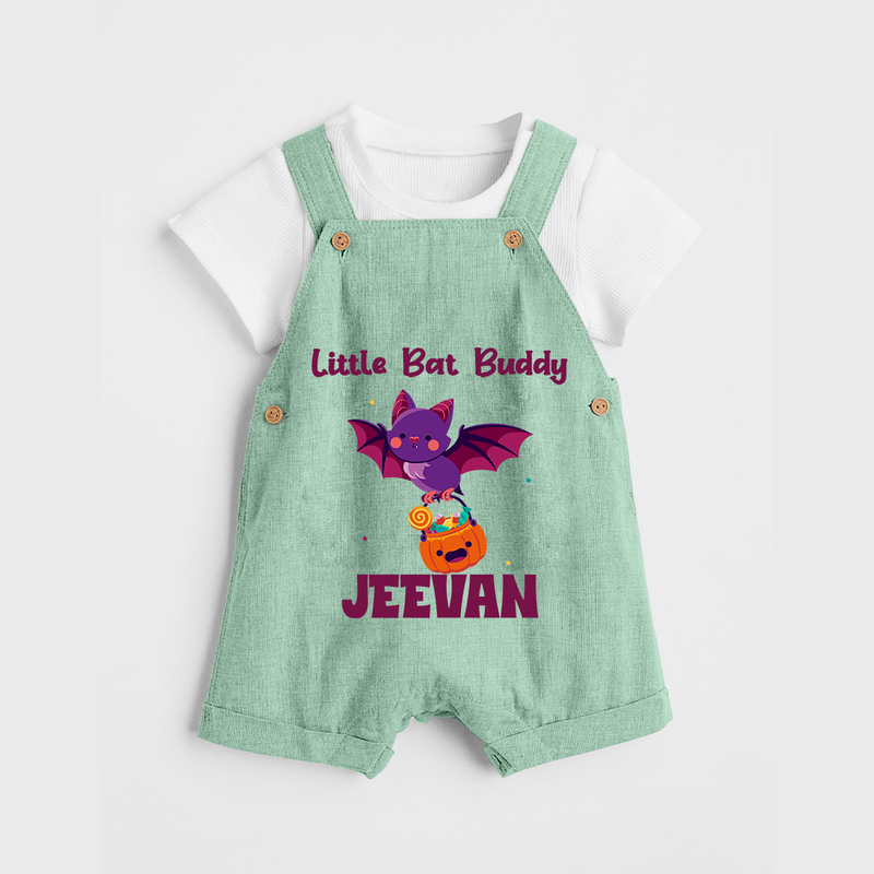 Little Bat Buddy Dungaree Set | Custom Baby Dungaree Set for Spooky Fun - MINT GREEN - 0 - 5 Months Old (Chest 18")