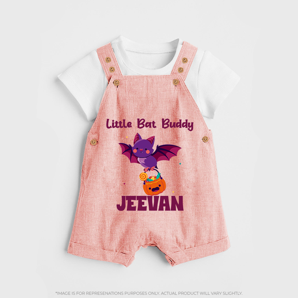 Little Bat Buddy Dungaree Set | Custom Baby Dungaree Set for Spooky Fun - PEACH - 0 - 5 Months Old (Chest 18")
