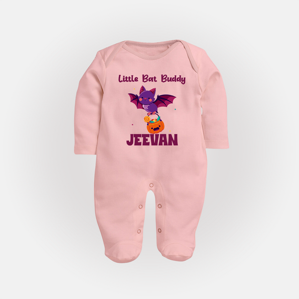 Little Bat Buddy Sleep Suit | Custom Baby Sleep Suit for Spooky Fun - BABY PINK - New Born (Chest 7.5")