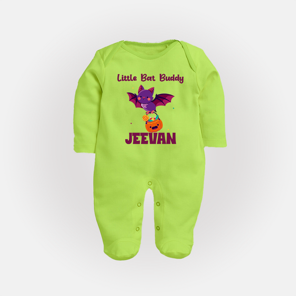 Little Bat Buddy Sleep Suit | Custom Baby Sleep Suit for Spooky Fun - LIME GREEN - New Born (Chest 7.5")