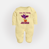 Little Bat Buddy Sleep Suit | Custom Baby Sleep Suit for Spooky Fun - PASTEL YELLOW - New Born (Chest 7.5")