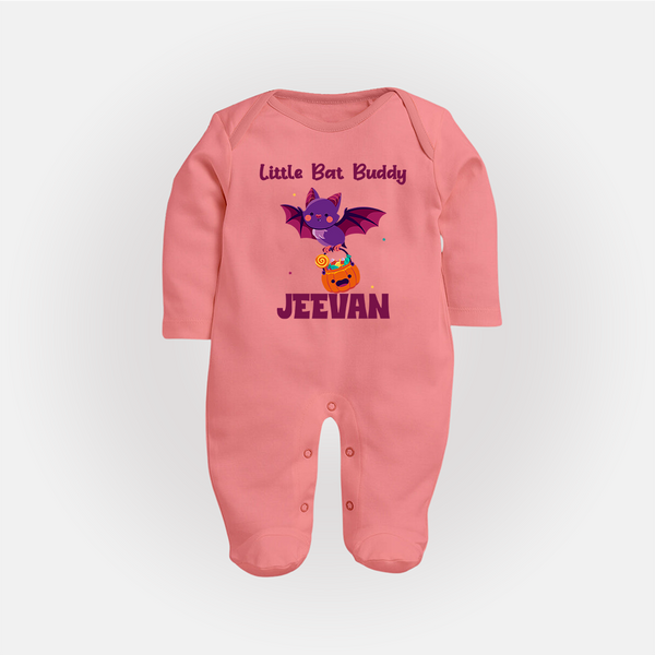 Little Bat Buddy Sleep Suit | Custom Baby Sleep Suit for Spooky Fun - PEACH - New Born (Chest 7.5")