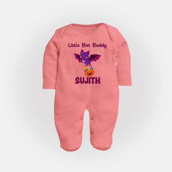 Little Bat Buddy Print Baby Full Body Suit  - PEACH - New Born (Chest 7.5")