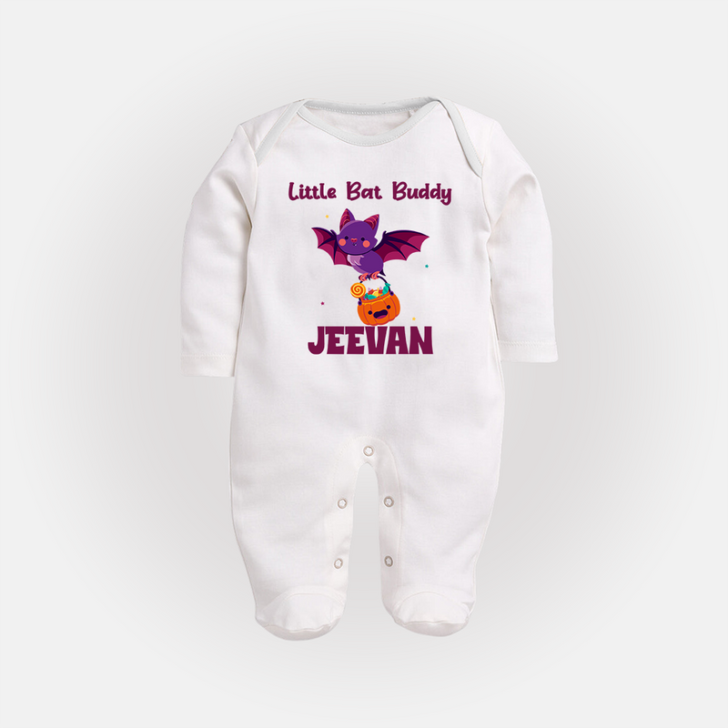 Little Bat Buddy Sleep Suit | Custom Baby Sleep Suit for Spooky Fun - WHITE - New Born (Chest 7.5")