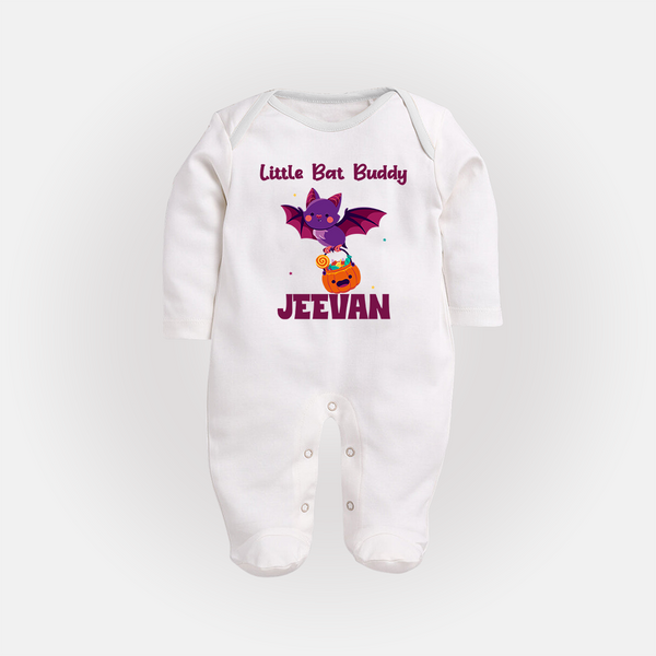 Little Bat Buddy Sleep Suit | Custom Baby Sleep Suit for Spooky Fun - WHITE - New Born (Chest 7.5")