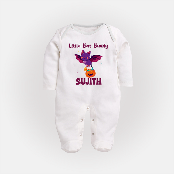 Little Bat Buddy Print Baby Full Body Suit  - WHITE - New Born (Chest 7.5")