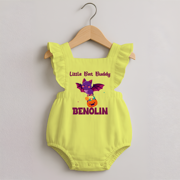 Little Bat Buddy Romper Frock | Custom Baby Romper Frock for Spooky Fun - PASTEL YELLOW - 0 - 3 Months Old (Chest 19")