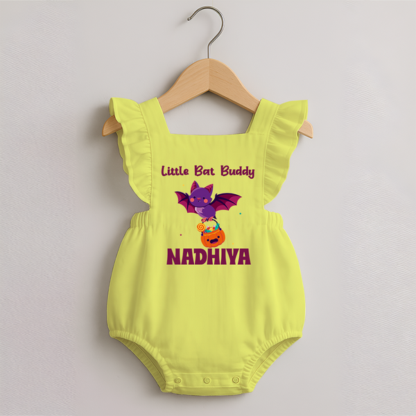 Little Bat Buddy Print Baby Romper Frock  - PASTEL YELLOW - 0 - 3 Months Old (Chest 19")