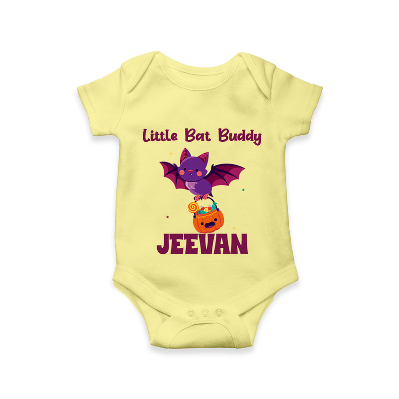 Little Bat Buddy Romper | Custom Baby Romper for Spooky Fun - PASTEL YELLOW - New Born (Chest 14")