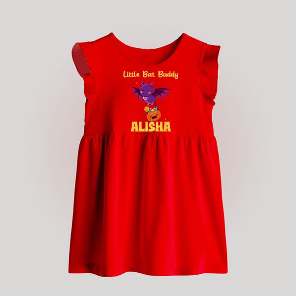 Little Bat Buddy Baby Frock | Custom Baby Frock for Spooky Fun - RED - 0 - 3 Months Old (Chest 17")