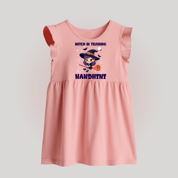 Witch In Training Print Baby Baby Frock  - BABY PINK - 0 - 3 Months Old (Chest 17")