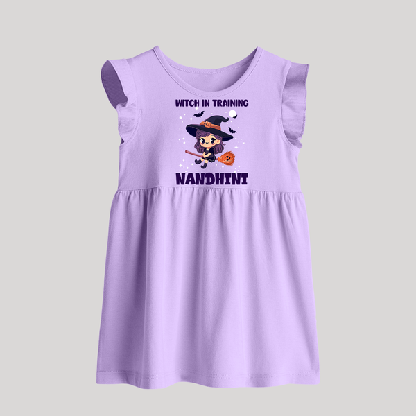 Witch In Training Print Baby Baby Frock  - LILAC - 0 - 3 Months Old (Chest 17")