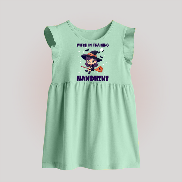 Witch In Training Print Baby Baby Frock  - MINT GREEN - 0 - 3 Months Old (Chest 17")