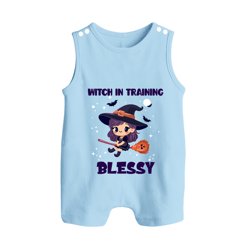 Witch in Training Romper Suit | Personalized Baby Romper Suit for Halloween Festivities - BABY BLUE - 0 - 5 Months Old (Chest 18")