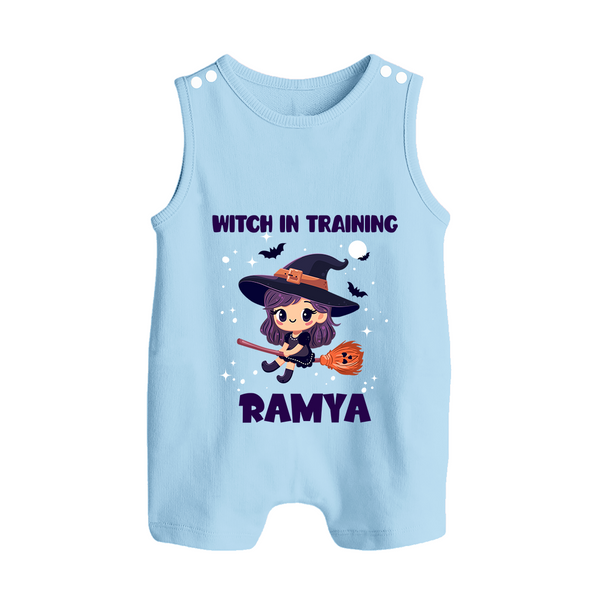 Witch In Training Print Baby Button Romper  - BABY BLUE - New Born (Chest 18")