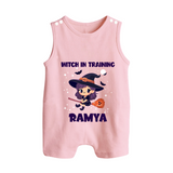 Witch In Training Print Baby Button Romper  - BABY PINK - New Born (Chest 18")