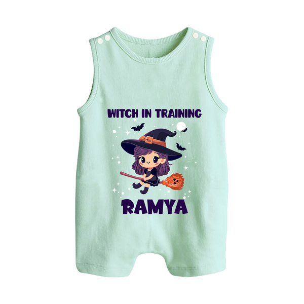 Witch In Training Print Baby Button Romper  - MINT GREEN - New Born (Chest 18")
