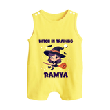 Witch In Training Print Baby Button Romper  - PASTEL YELLOW - New Born (Chest 18")