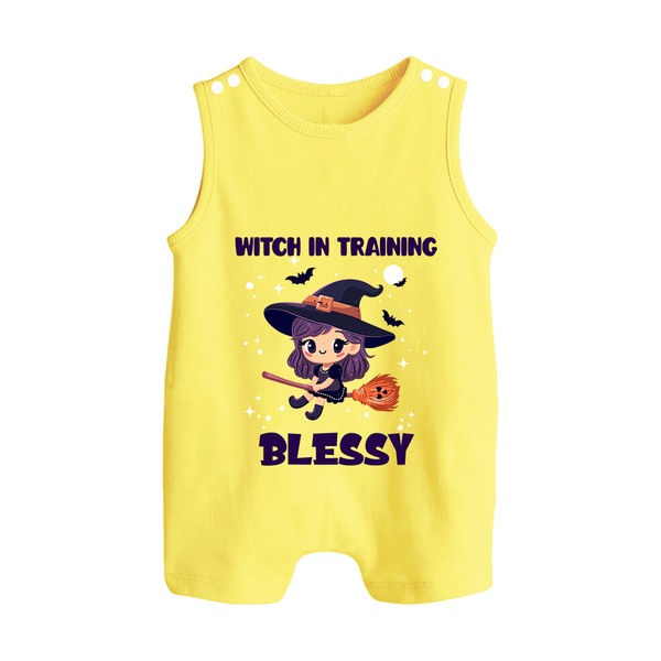 Witch in Training Romper Suit | Personalized Baby Romper Suit for Halloween Festivities - PASTEL YELLOW - 0 - 5 Months Old (Chest 18")