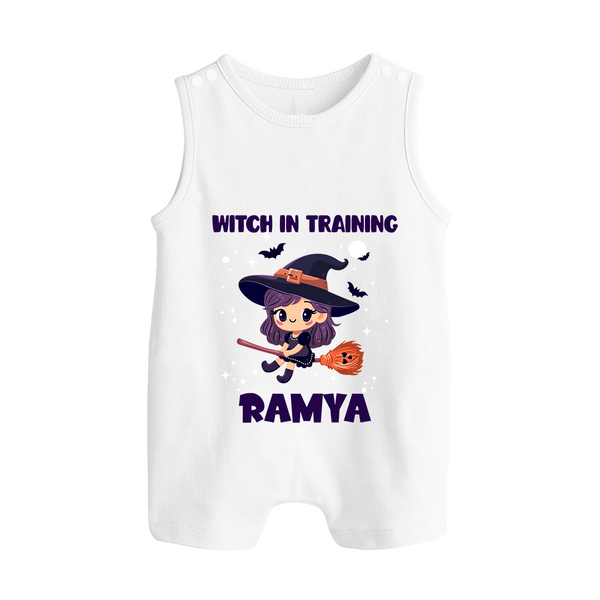 Witch In Training Print Baby Button Romper  - WHITE - New Born (Chest 18")