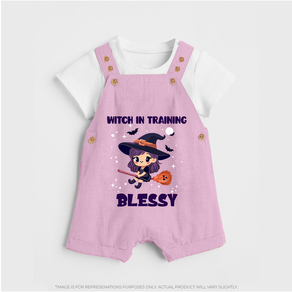 Witch in Training Dungaree Set | Personalized Baby Dungaree Set for Halloween Festivities - BABY PINK - 0 - 5 Months Old (Chest 18")